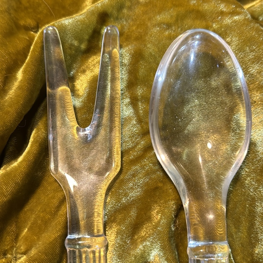 Vintage mcm glass spoon and fork serving set - Picture 3 of 3